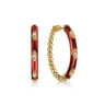 Enamel - 14K Yellow Gold Bujukan Beads and Diamond Split Classic Hoop with Chrome Red Enamel - 0.1 ct