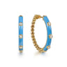 Enamel - 14K Yellow Gold Bujukan Beads and Diamond Split Classic Hoop with Dusk Blue Enamel - 0.18 ct