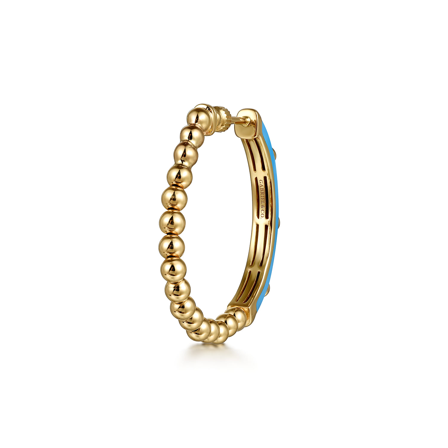 Enamel - 14K Yellow Gold Bujukan Beads and Diamond Split Classic Hoop with Dusk Blue Enamel - 0.18 ct - Shot 2