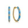 Enamel - 14K Yellow Gold Bujukan Beads and Diamond Split Classic Hoop with Dusk Blue Enamel - 0.1 ct