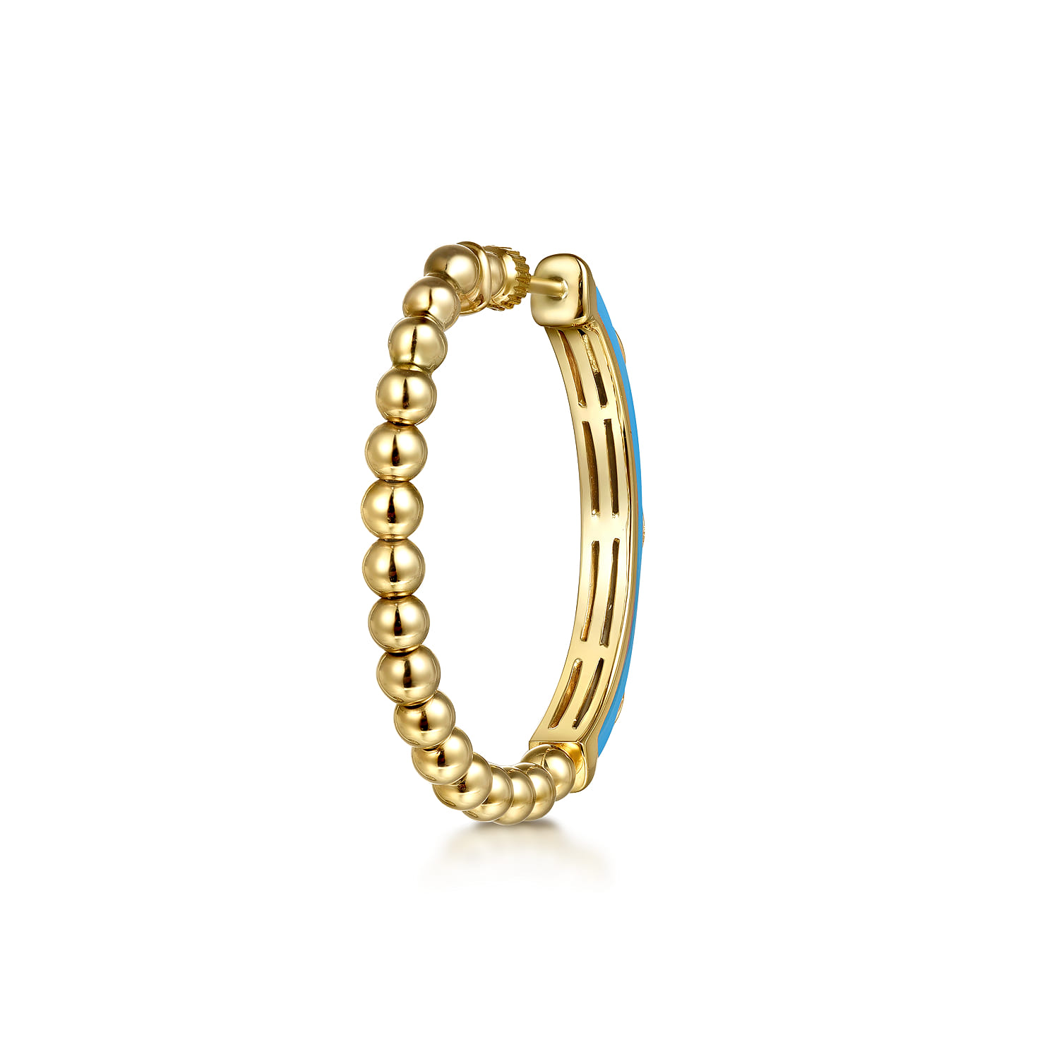 Enamel - 14K Yellow Gold Bujukan Beads and Diamond Split Classic Hoop with Dusk Blue Enamel - 0.1 ct - Shot 2