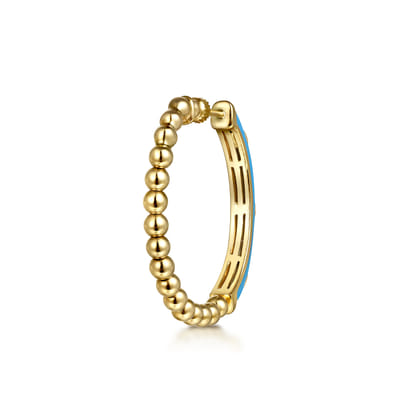 Enamel - 14K Yellow Gold Bujukan Beads and Diamond Split Classic Hoop with Dusk Blue Enamel