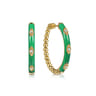 Enamel - 14K Yellow Gold Bujukan Beads and Diamond Split Classic Hoop with Emerald Green Enamel - 0.1 ct