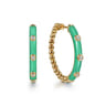 Enamel - 14K Yellow Gold Bujukan Beads and Diamond Split Classic Hoop with Mint Green Enamel - 0.18 ct