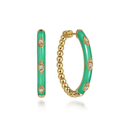 Enamel---14K-Yellow-Gold-Bujukan-Beads-and-Diamond-Split-Classic-Hoop-with-Mint-Green-Enamel1
