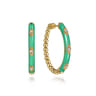 Enamel - 14K Yellow Gold Bujukan Beads and Diamond Split Classic Hoop with Mint Green Enamel - 0.1 ct