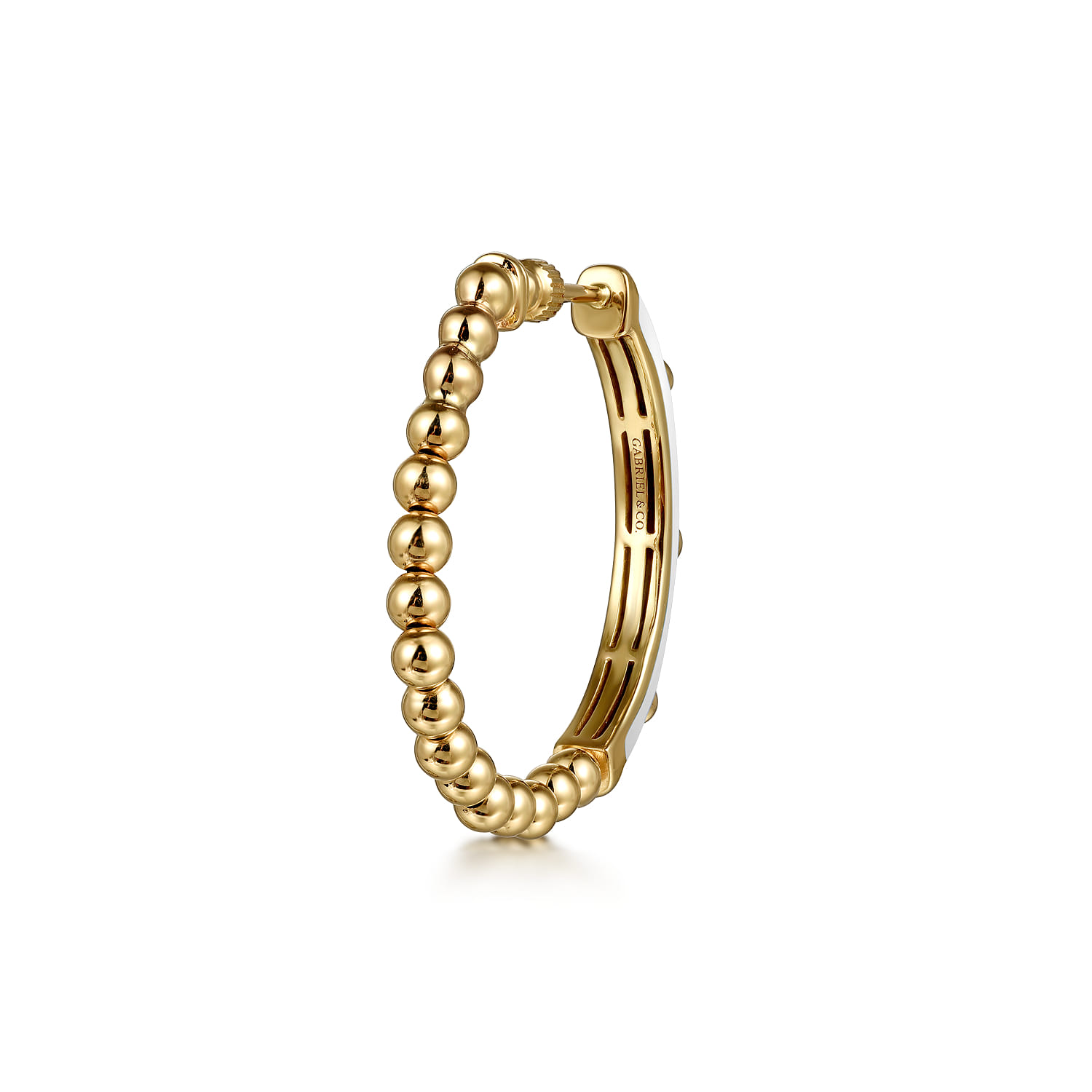 Enamel - 14K Yellow Gold Bujukan Beads and Diamond Split Classic Hoop with White Enamel - 0.18 ct - Shot 2