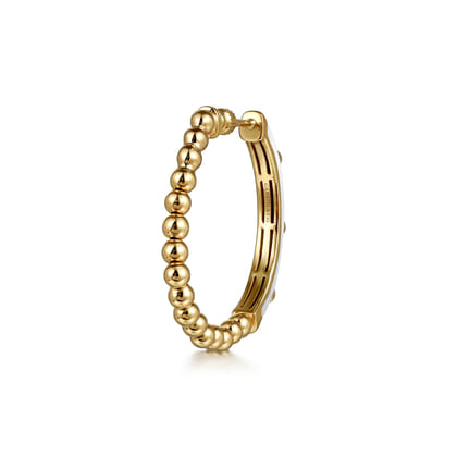 Enamel - 14K Yellow Gold Bujukan Beads and Diamond Split Classic Hoop with White Enamel