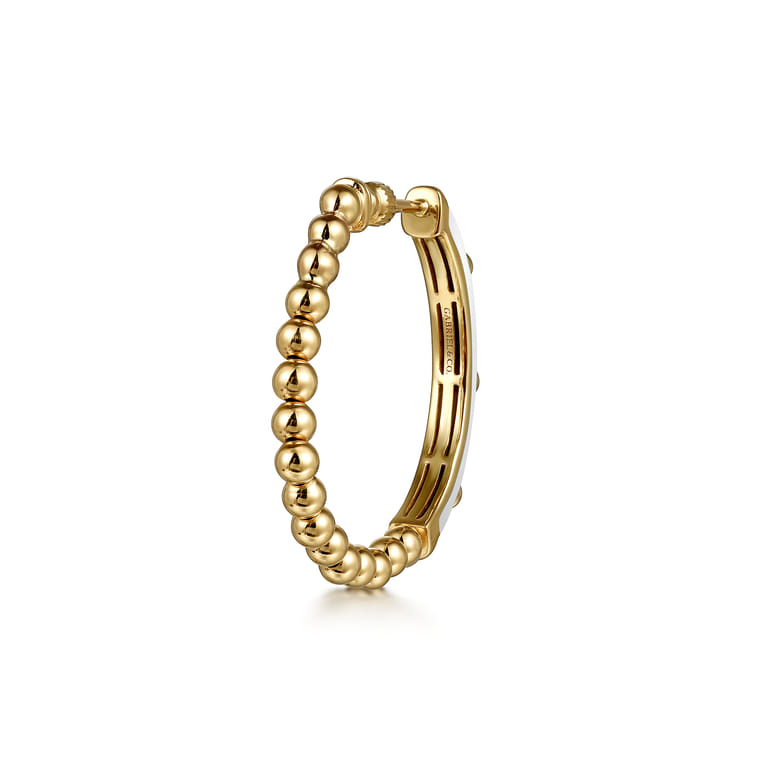 Enamel - 14K Yellow Gold Bujukan Beads and Diamond Split Classic Hoop with White Enamel - 0.18 ct - Shot 2