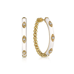 Enamel---14K-Yellow-Gold-Bujukan-Beads-and-Diamond-Split-Classic-Hoop-with-White-Enamel1