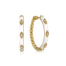 Enamel - 14K Yellow Gold Bujukan Beads and Diamond Split Classic Hoop with White Enamel - 0.1 ct