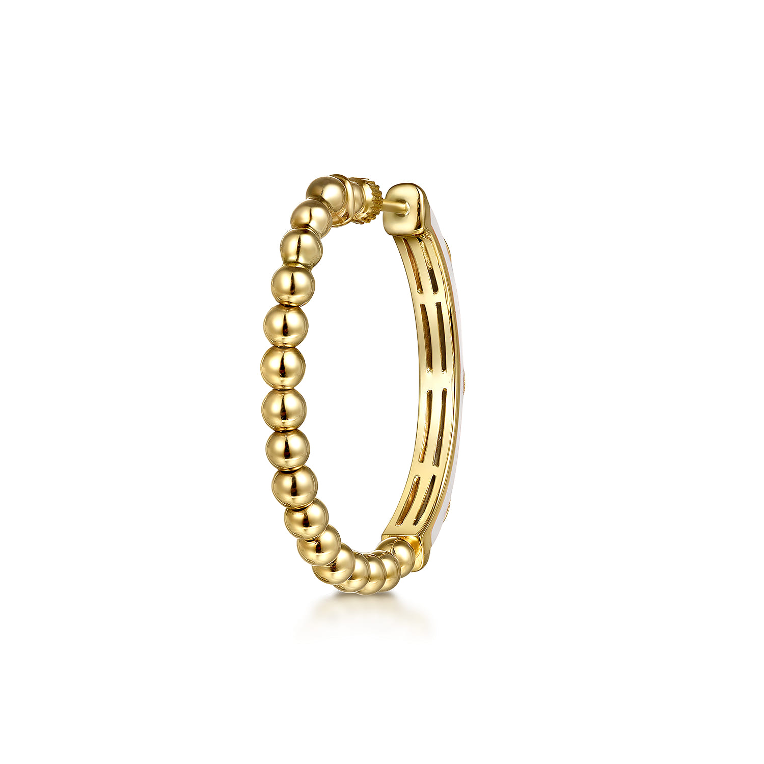 Enamel - 14K Yellow Gold Bujukan Beads and Diamond Split Classic Hoop with White Enamel - 0.1 ct - Shot 2