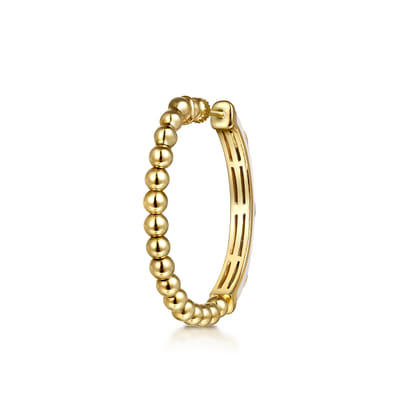 Enamel - 14K Yellow Gold Bujukan Beads and Diamond Split Classic Hoop with White Enamel