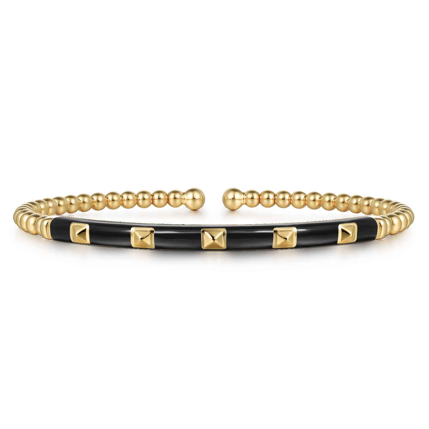 Enamel - 14K Yellow Gold Bujukan Beads and Pyramid Split Bangle with Black Enamel - Shot 1