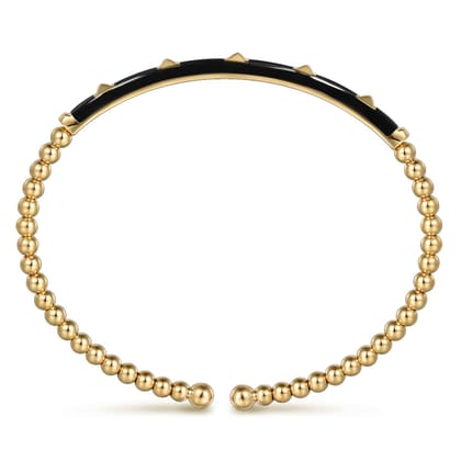 Enamel - 14K Yellow Gold Bujukan Beads and Pyramid Split Bangle with Black Enamel
