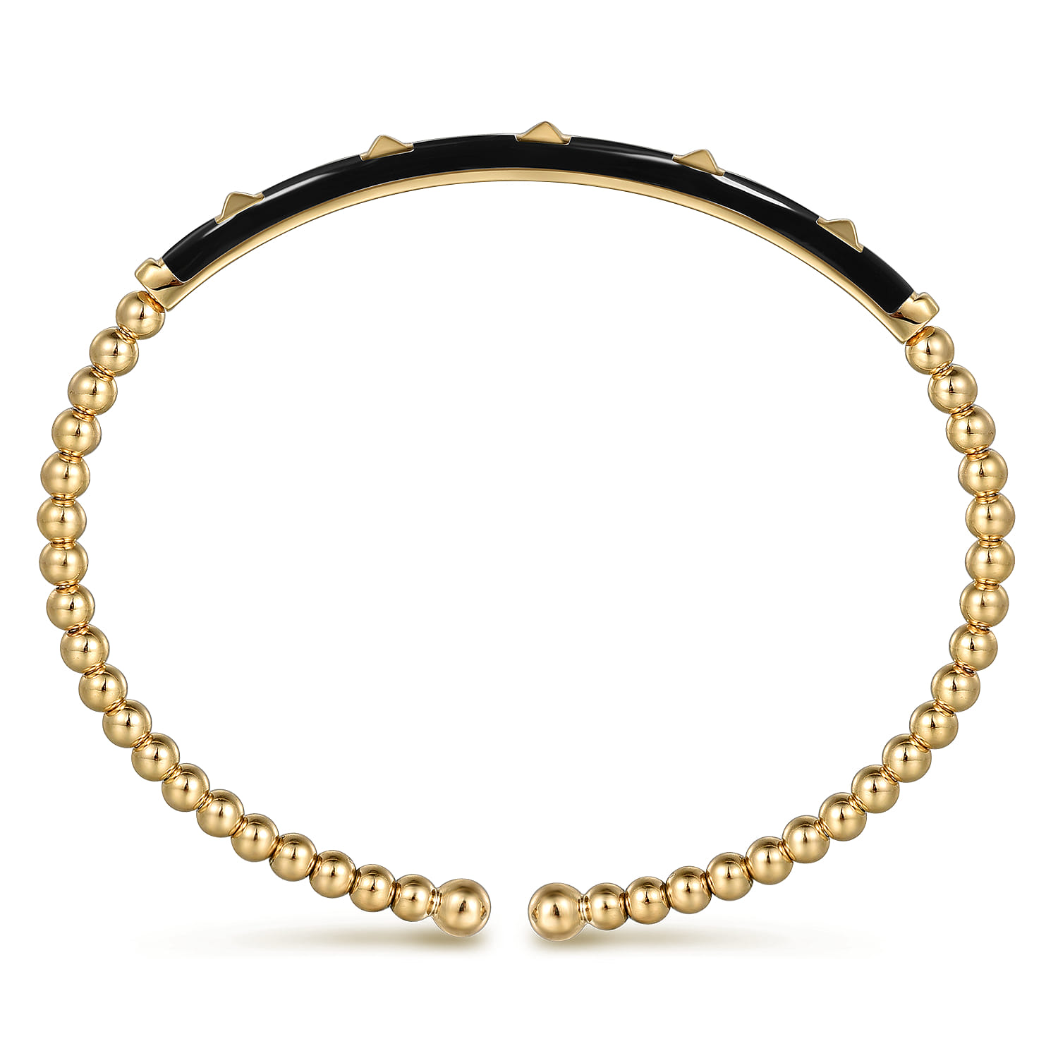 Enamel - 14K Yellow Gold Bujukan Beads and Pyramid Split Bangle with Black Enamel - Shot 3