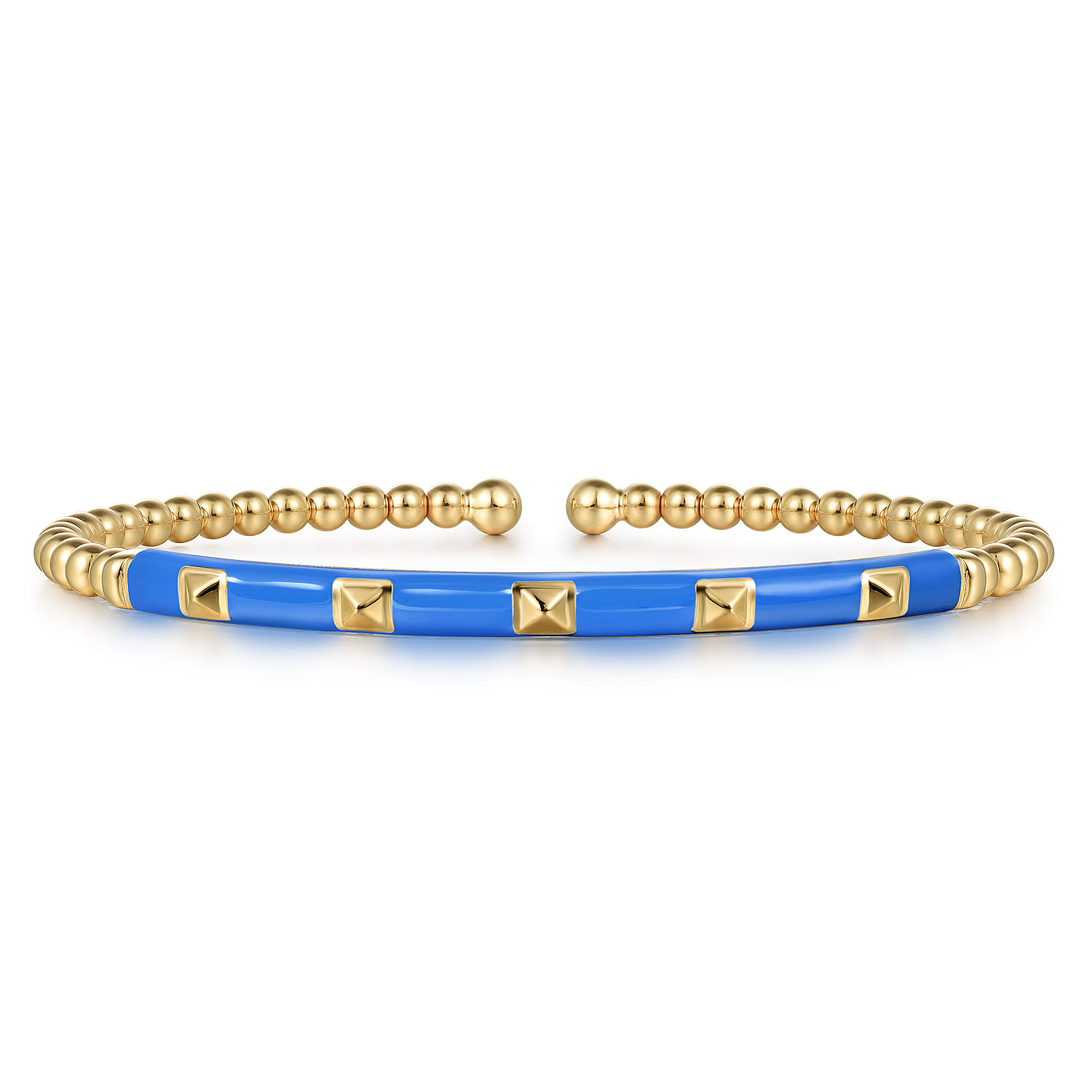 Enamel - 14K Yellow Gold Bujukan Beads and Pyramid Split Bangle with Blue Enamel - Shot 1