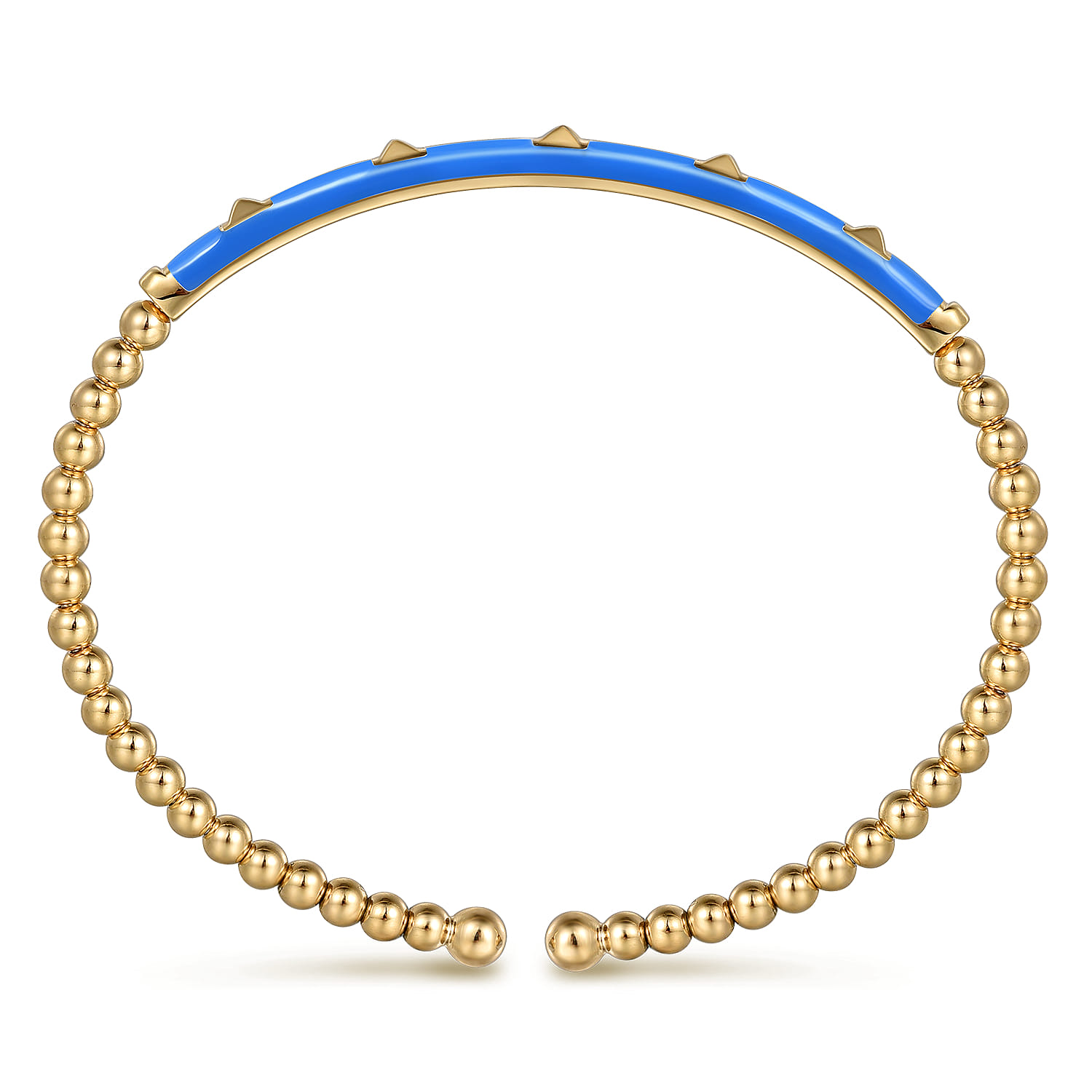 Enamel - 14K Yellow Gold Bujukan Beads and Pyramid Split Bangle with Blue Enamel - Shot 3