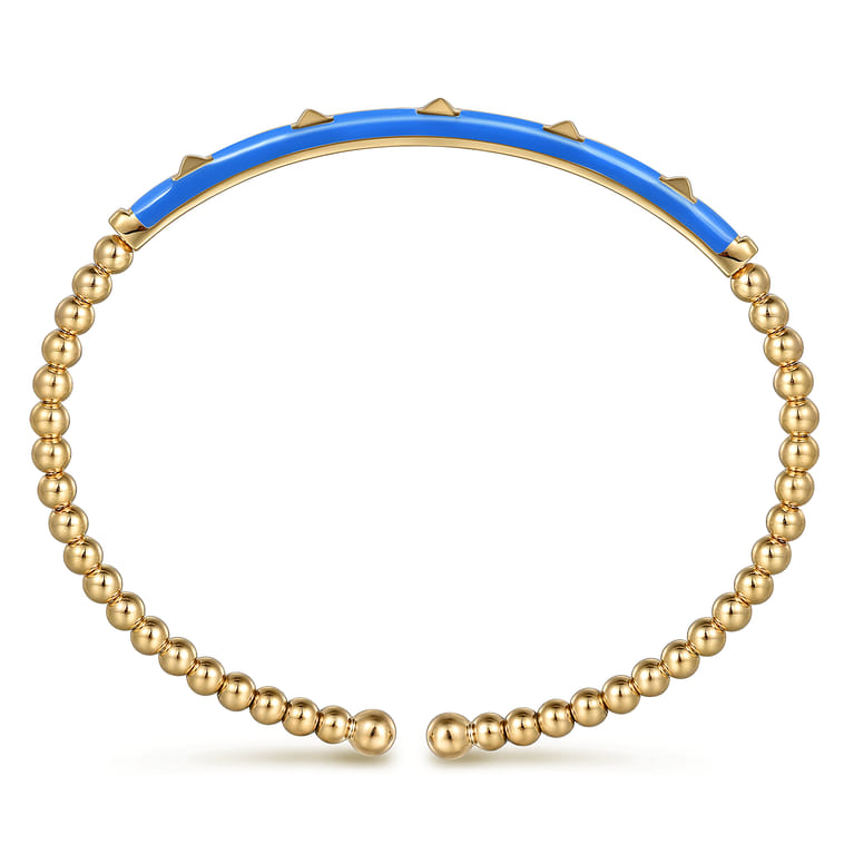 Enamel - 14K Yellow Gold Bujukan Beads and Pyramid Split Bangle with Blue Enamel - Shot 3