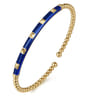 Enamel - 14K Yellow Gold Bujukan Beads and Pyramid Split Bangle with Chrome Blue Enamel