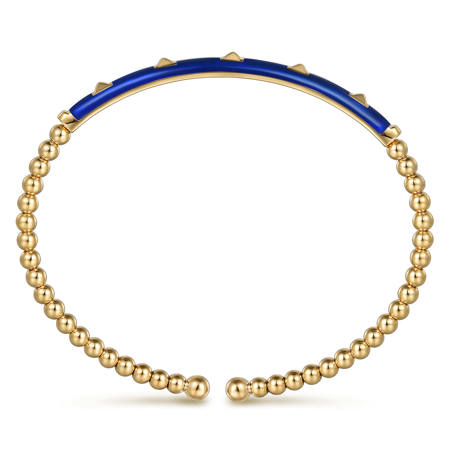 Enamel - 14K Yellow Gold Bujukan Beads and Pyramid Split Bangle with Chrome Blue Enamel - Shot 3