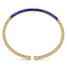 Enamel - 14K Yellow Gold Bujukan Beads and Pyramid Split Bangle with Chrome Blue Enamel