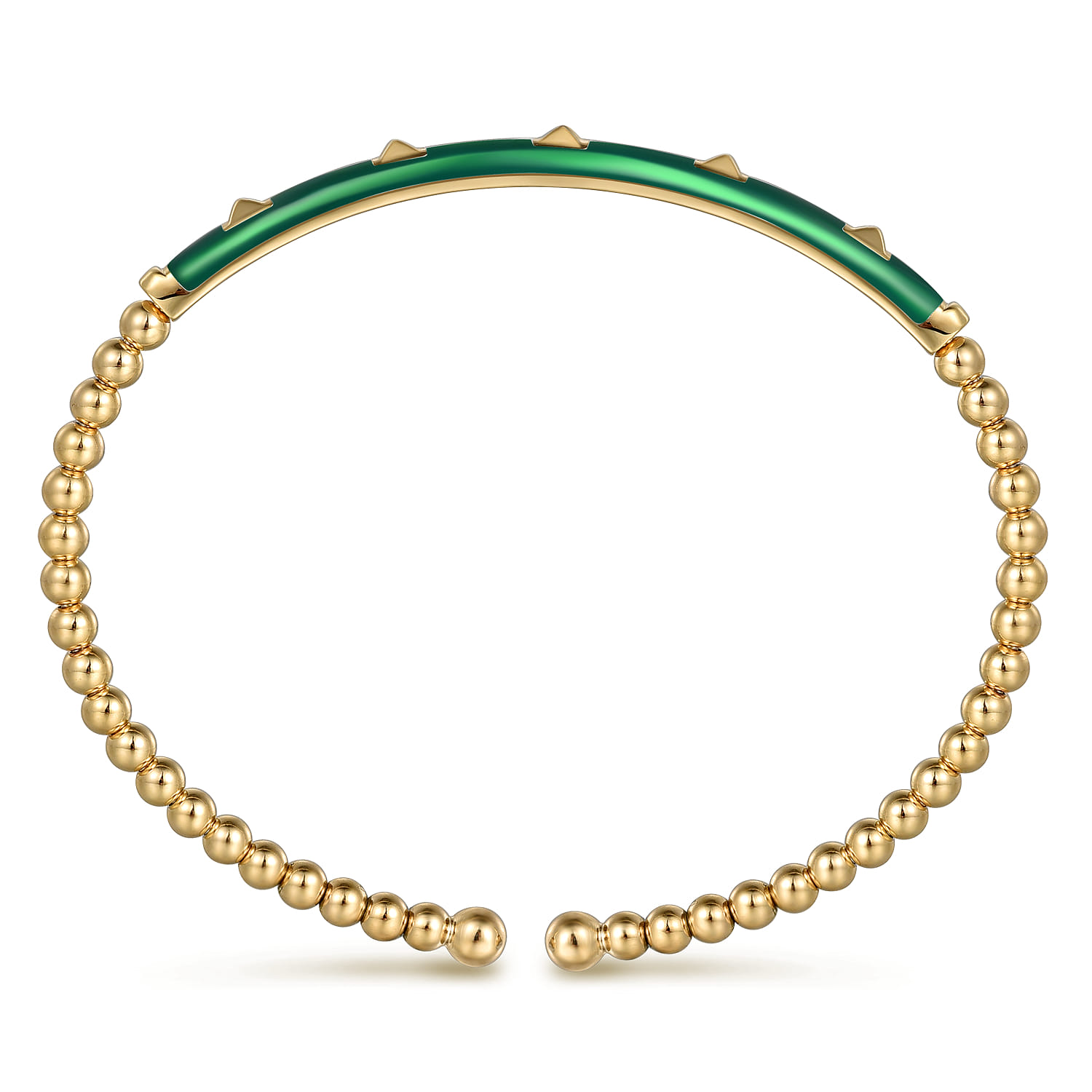 Enamel - 14K Yellow Gold Bujukan Beads and Pyramid Split Bangle with Chrome Green Enamel - Shot 3