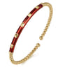 Enamel - 14K Yellow Gold Bujukan Beads and Pyramid Split Bangle with Chrome Red Enamel