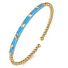 Enamel - 14K Yellow Gold Bujukan Beads and Pyramid Split Bangle with Dusk Blue Enamel