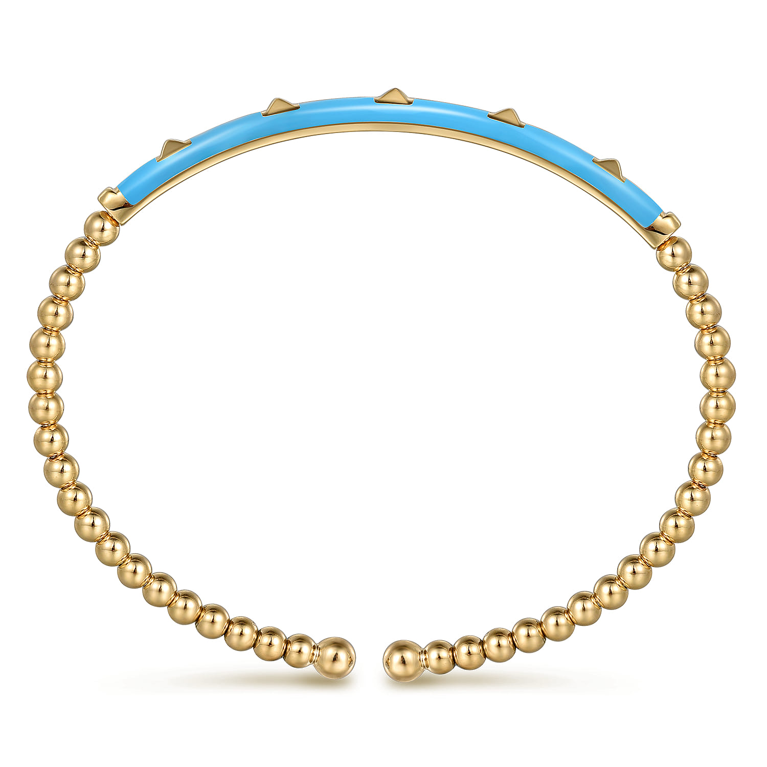 Enamel - 14K Yellow Gold Bujukan Beads and Pyramid Split Bangle with Dusk Blue Enamel - Shot 3