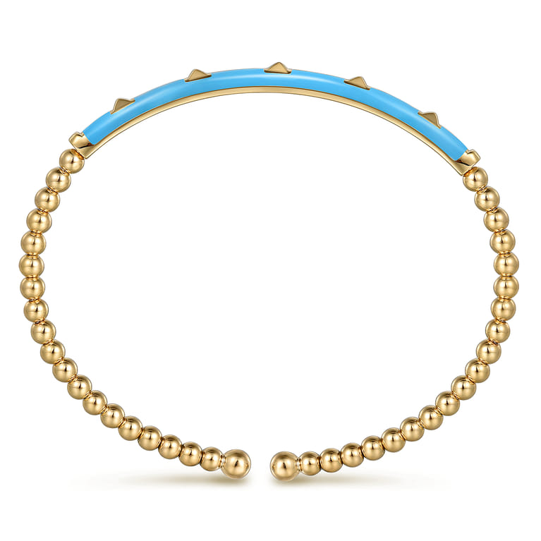 Enamel - 14K Yellow Gold Bujukan Beads and Pyramid Split Bangle with Dusk Blue Enamel - Shot 3