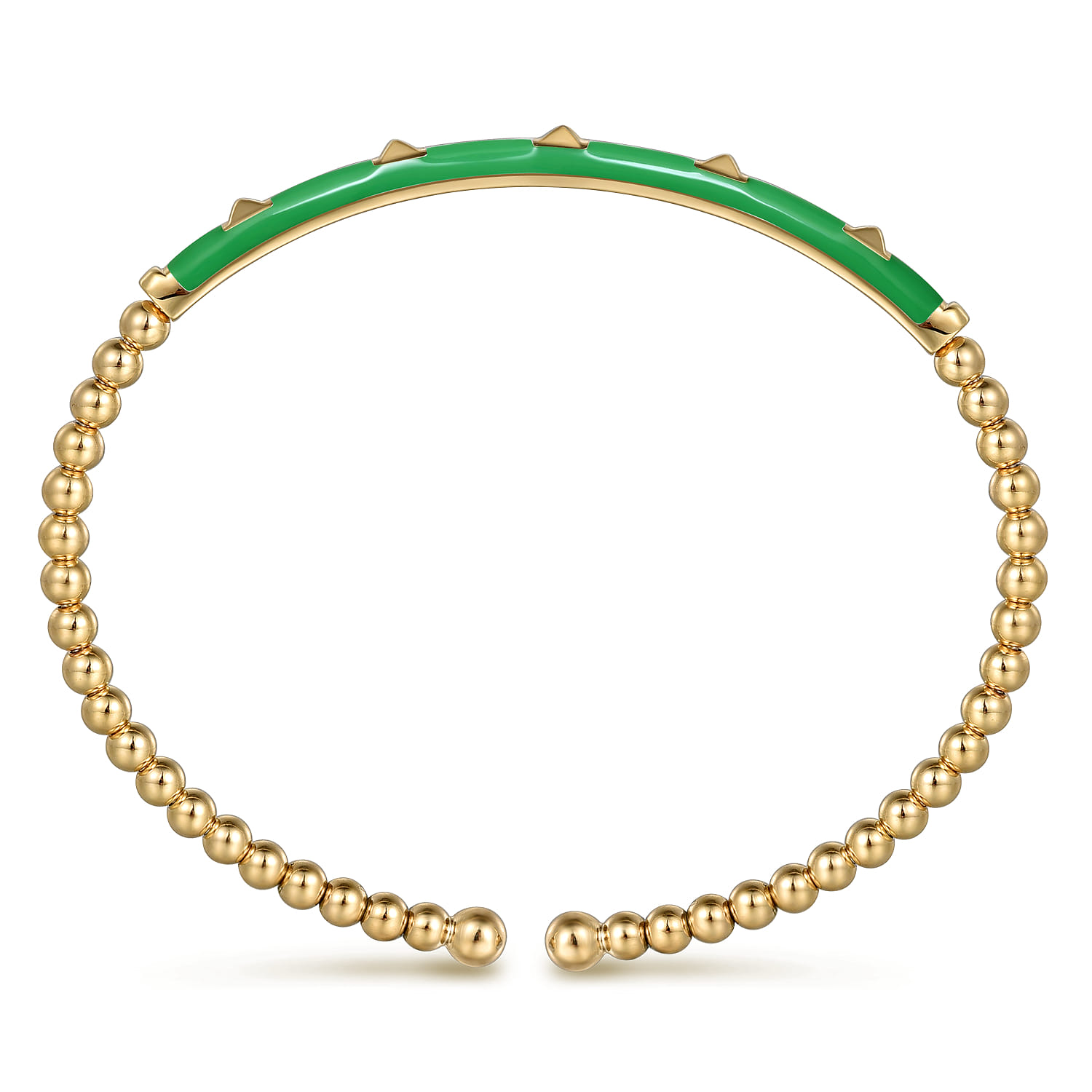 Enamel - 14K Yellow Gold Bujukan Beads and Pyramid Split Bangle with Emerald Green Enamel - Shot 3