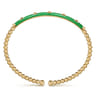 Enamel - 14K Yellow Gold Bujukan Beads and Pyramid Split Bangle with Emerald Green Enamel