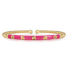 Enamel - 14K Yellow Gold Bujukan Beads and Pyramid Split Bangle with Fuchsia Enamel