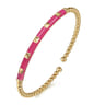 Enamel - 14K Yellow Gold Bujukan Beads and Pyramid Split Bangle with Fuchsia Enamel