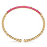 Enamel - 14K Yellow Gold Bujukan Beads and Pyramid Split Bangle with Fuchsia Enamel