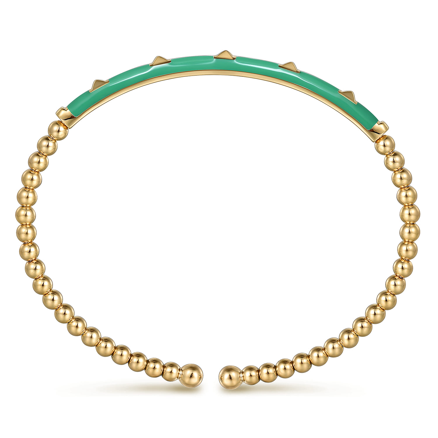 Enamel - 14K Yellow Gold Bujukan Beads and Pyramid Split Bangle with Mint Green Enamel - Shot 3