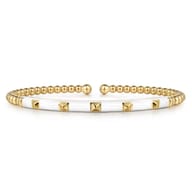 Enamel - 14K Yellow Gold Bujukan Beads and Pyramid Split Bangle with White Enamel