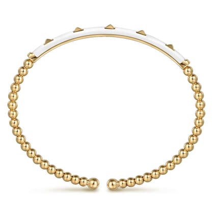 Enamel - 14K Yellow Gold Bujukan Beads and Pyramid Split Bangle with White Enamel
