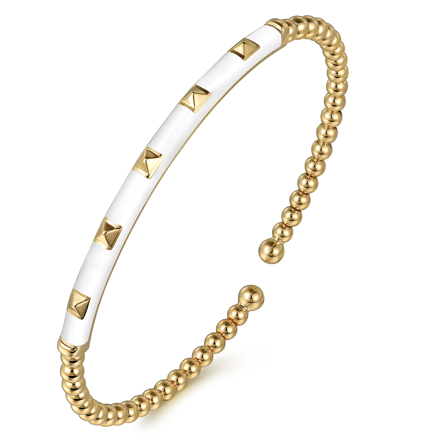 Enamel---14K-Yellow-Gold-Bujukan-Beads-and-Pyramid-Split-Bangle-with-White-Enamel2
