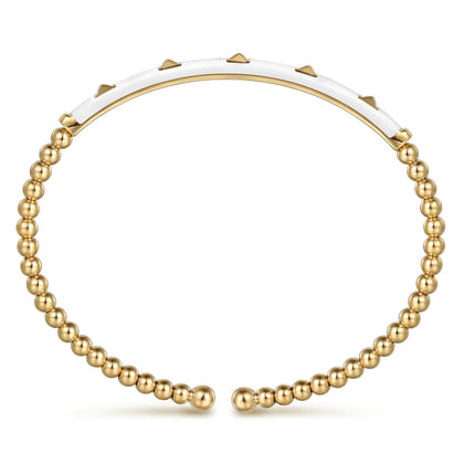Enamel - 14K Yellow Gold Bujukan Beads and Pyramid Split Bangle with White Enamel