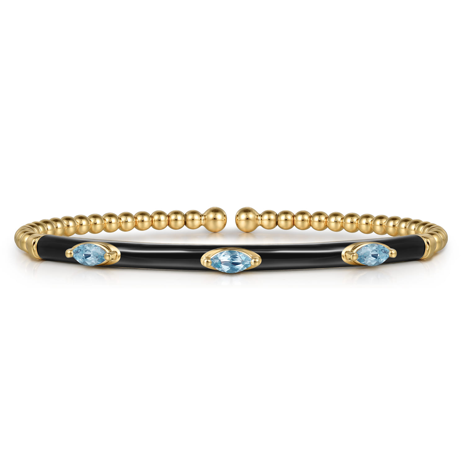 Enamel - 14K Yellow Gold Bujukan Blue Topaz Split Bangle with Black Enamel