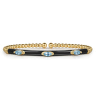 Enamel - 14K Yellow Gold Bujukan Blue Topaz Split Bangle with Black Enamel