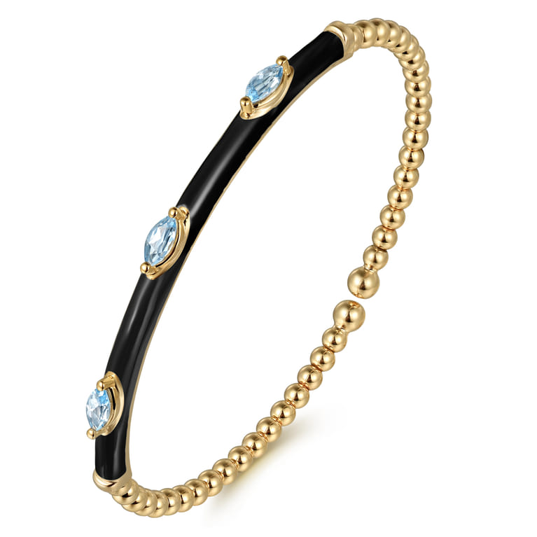 Enamel - 14K Yellow Gold Bujukan Blue Topaz Split Bangle with Black Enamel - Shot 2
