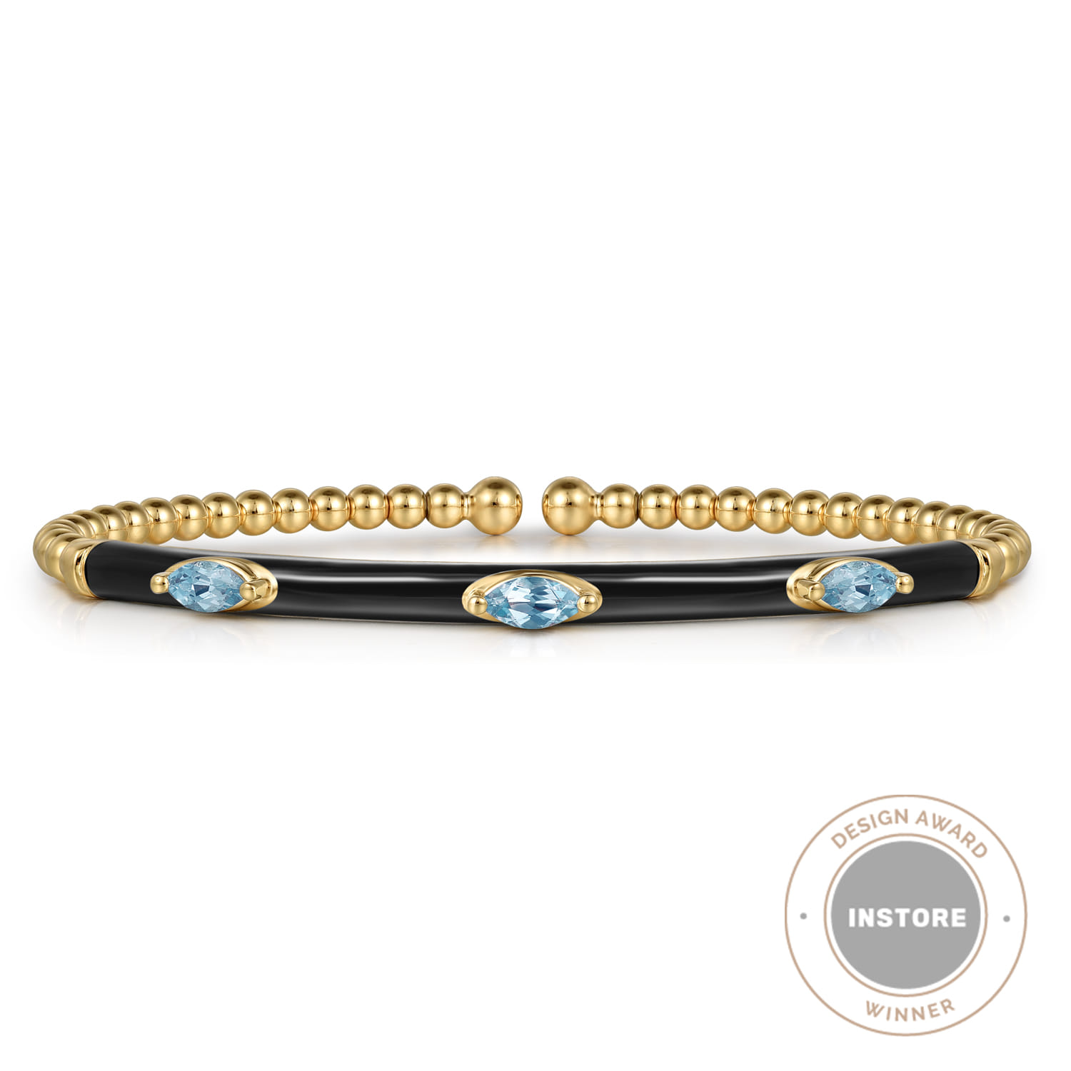 Enamel - 14K Yellow Gold Bujukan Blue Topaz Split Bangle with Black Enamel - Shot 1