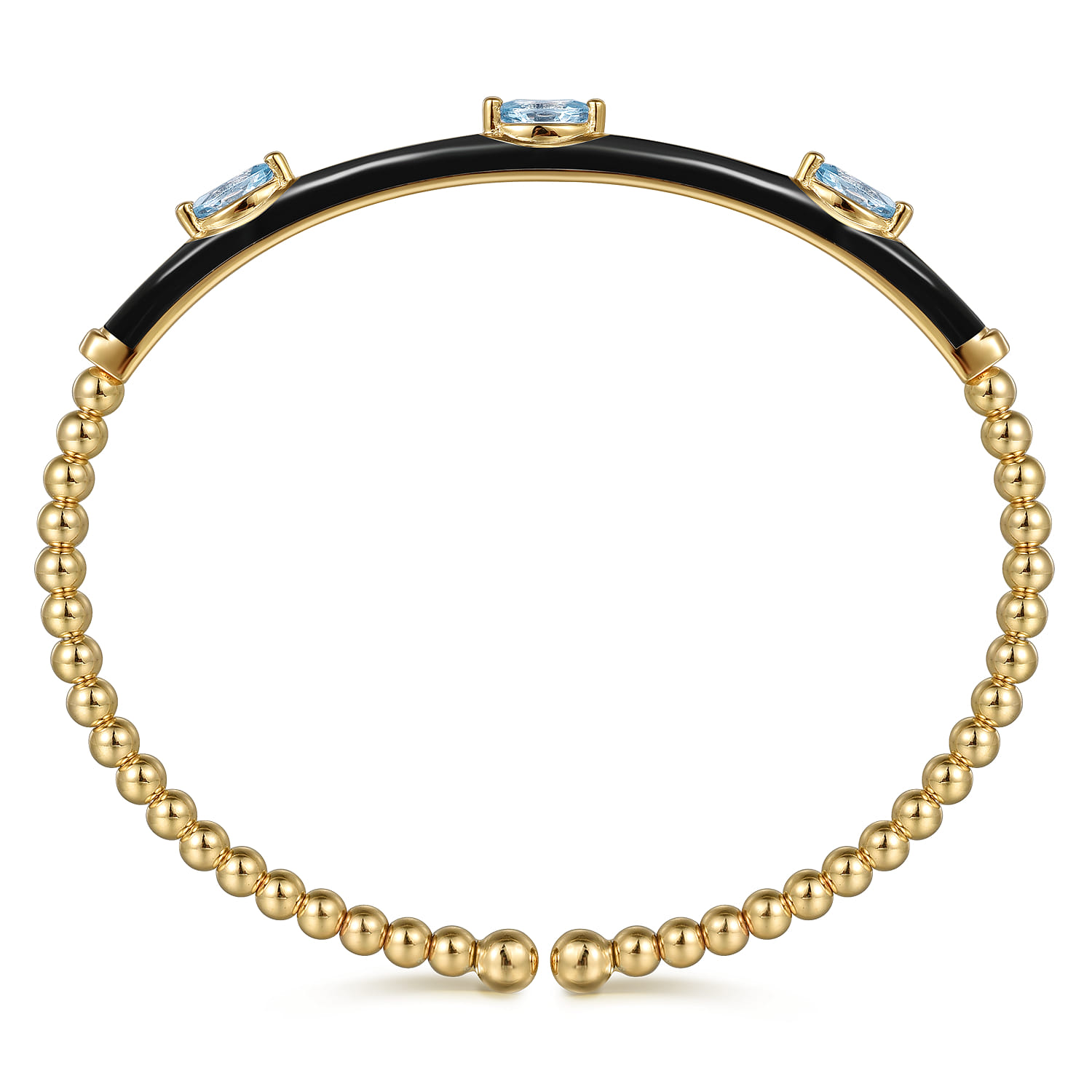 Enamel - 14K Yellow Gold Bujukan Blue Topaz Split Bangle with Black Enamel - Shot 3