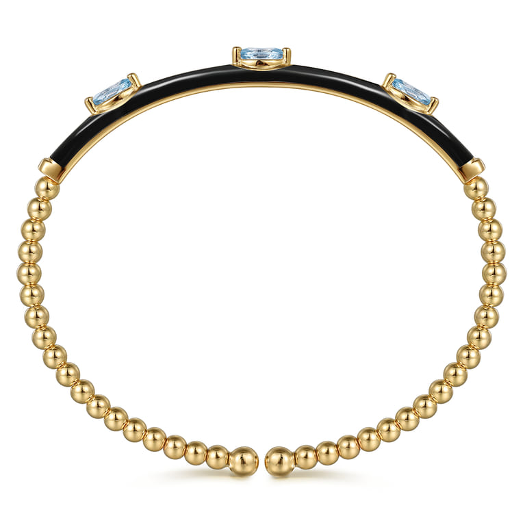 Enamel - 14K Yellow Gold Bujukan Blue Topaz Split Bangle with Black Enamel - Shot 3