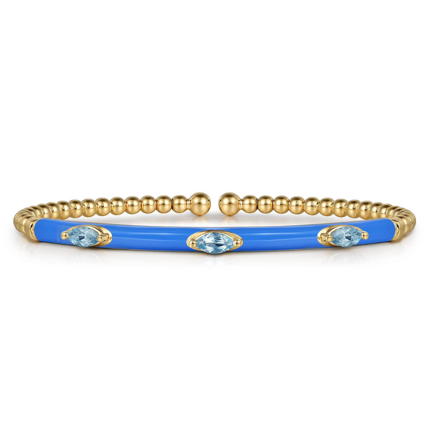 Enamel - 14K Yellow Gold Bujukan Blue Topaz Split Bangle with Blue Enamel - Shot 1