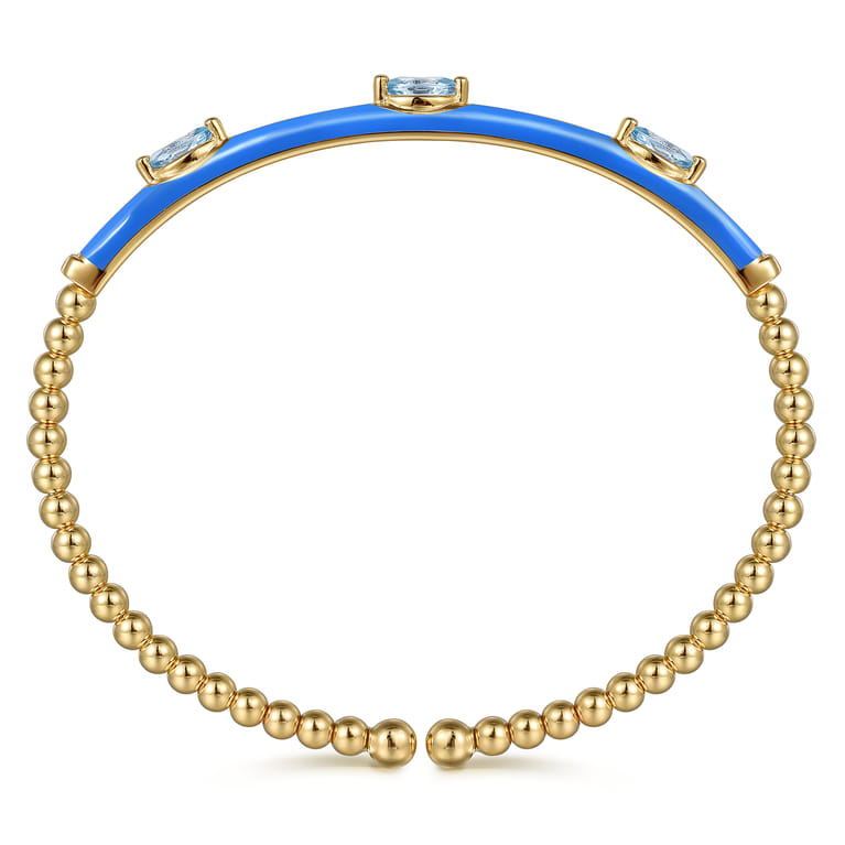 Enamel - 14K Yellow Gold Bujukan Blue Topaz Split Bangle with Blue Enamel - Shot 3