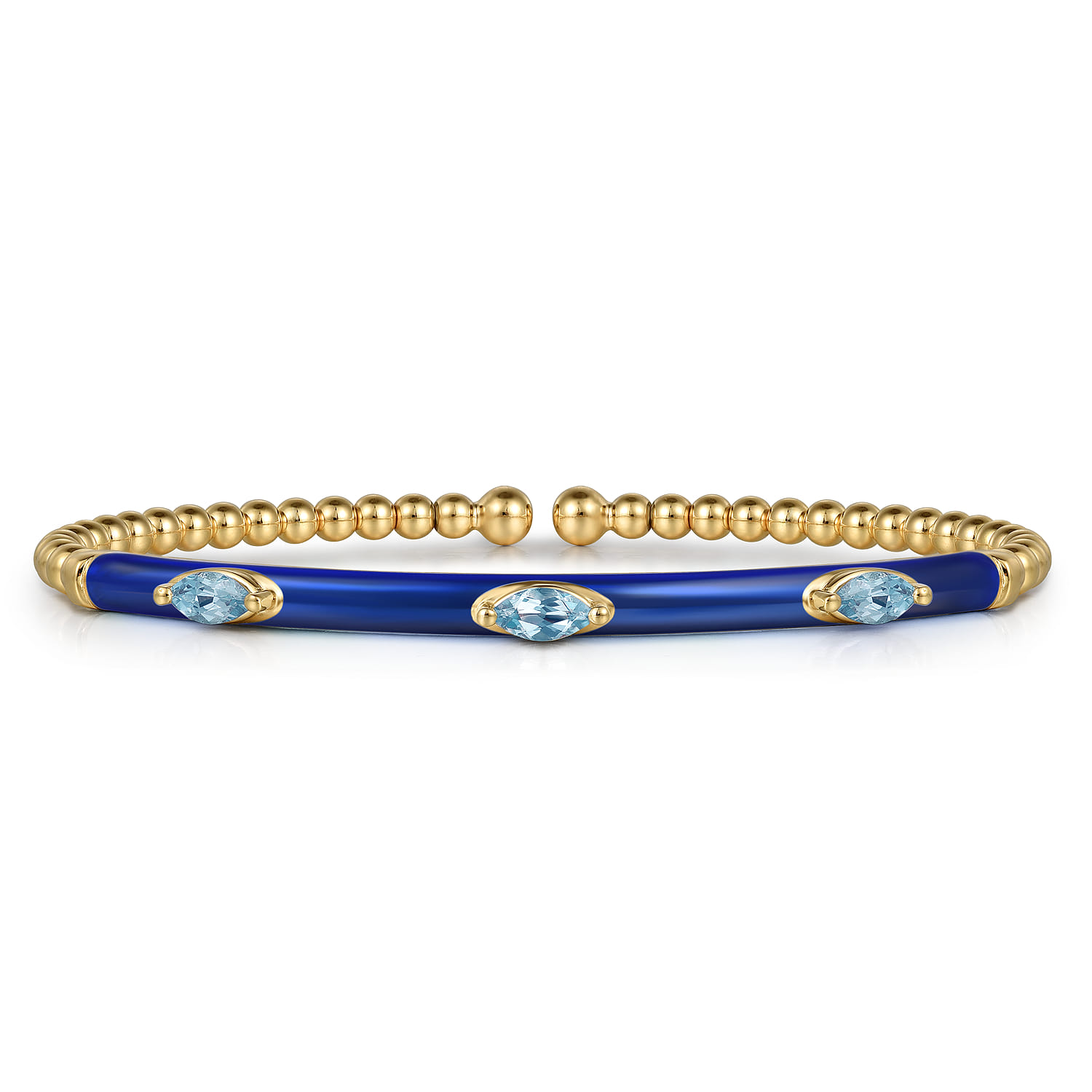 Enamel - 14K Yellow Gold Bujukan Blue Topaz Split Bangle with Chrome Blue Enamel - Shot 1